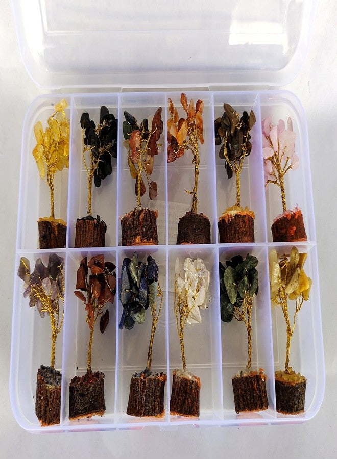 Rocksmins Baby Money Tree Set of 12 Natural Small Size Stone Mini Crystal Trees with Different Gemstones for Good Luck Office and Home Decore Wealth Vastu Prosperity Decoration Original Gemstone - Image 2